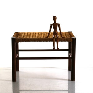 Danish 60s stool, footstool, foot rest,wooden stool with woven seat, mid century, Scandinavian stool image 1