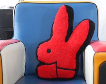 Coussin Playboy vintage, coussin lapin Playboy, années 80, fabriqué en Italie, coussin rouge et noir, coussin décoratif