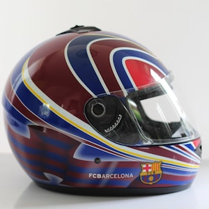 barcelona motorcycle helmets Vintage Rare and Collectable FC Barcelona Motorcycle Helmet, Barca Helmet,  Limited Edition in Team Colours, Football Collectable, Soccer