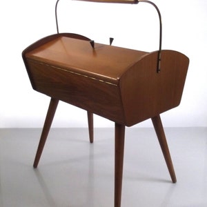 vintage sewing box, storage box, sewing chest, teak wooden box, 1960s furniture, mid century, design box