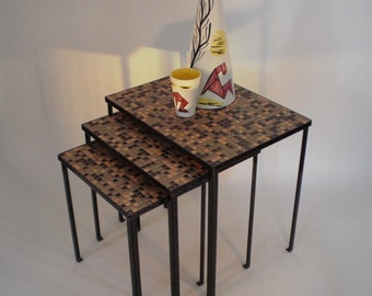 1950s nesting tables, mid century design table set, side tables, table