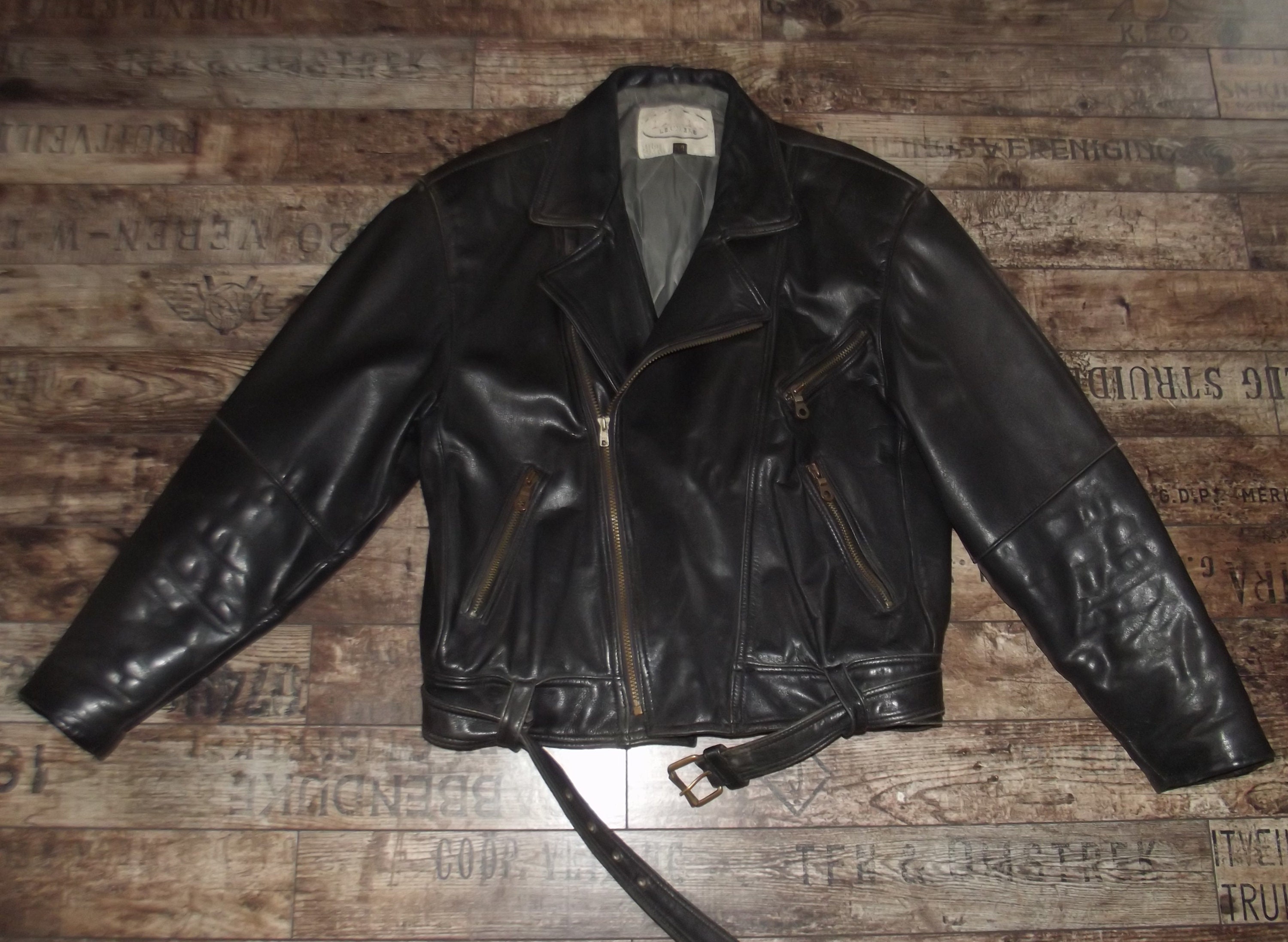 Vintage Black Leather Motorcycle Jacket, Motor Coat, Rockers Vintage Black Leather Motorcycle Jacket, Motor Coat, Rockers