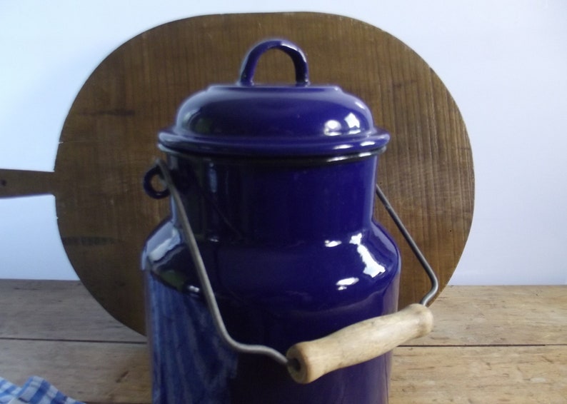 Antique blue enamel milk jug enamel water jug pitcher Etsy