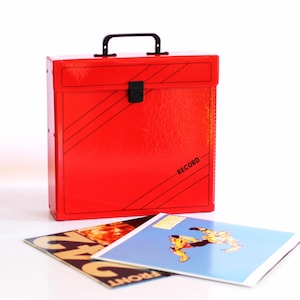 boîtier de disque vintage, album vinyle, boîtier LP, disques 12 pouces, rouge avec décor noir