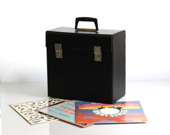 vintage black record case, 1970s album case, vinyl record case, 12 inch record case, vinyl, vinyl disc case