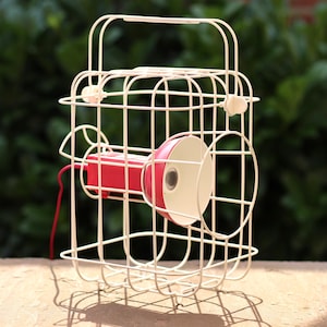 IKEA PS series 2000s cage lamp, design Matali Crasset, rare IKEA lamp, modern design, railroad style lamp, industrial design, white - red