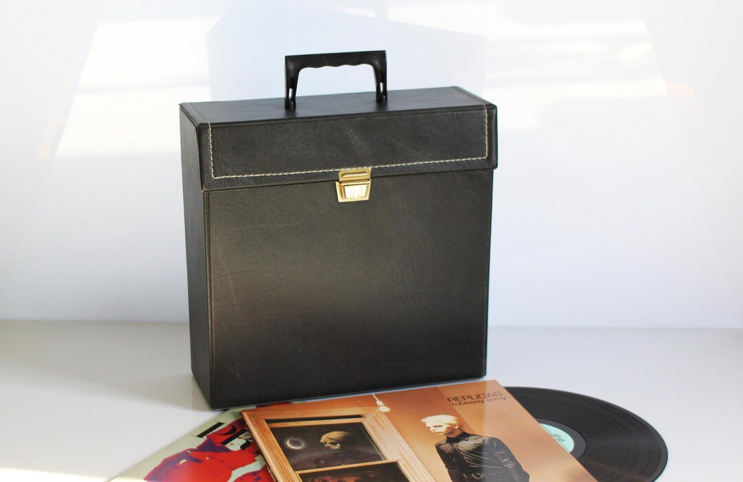 Record Case Front Vintage Black Record Case, 1970s Album Case, Vinyl Record Case, 12 Inch ...