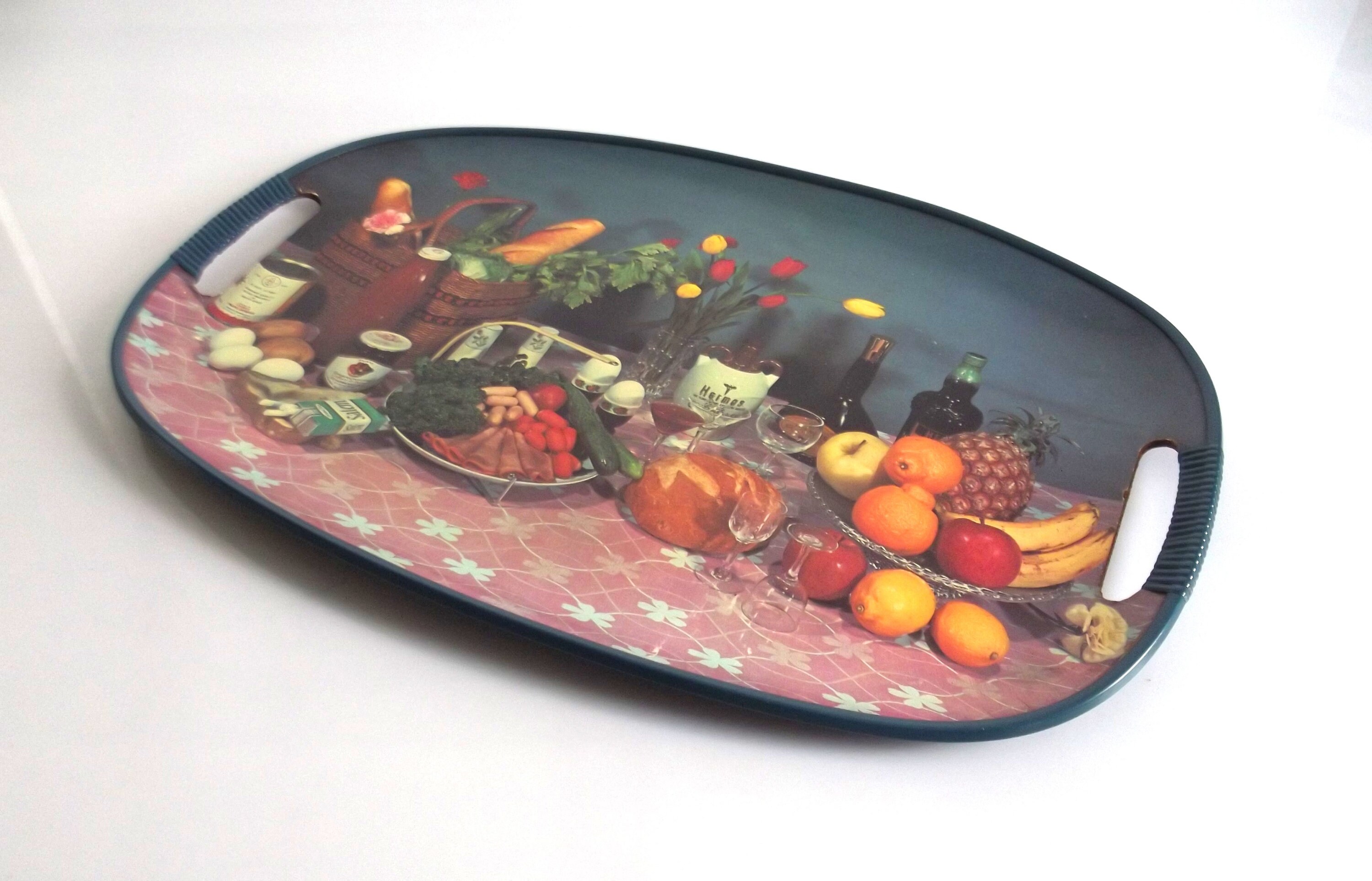 Bukora Tablett Aus Blau Gebeizter Weide - Handgeflochten Mit Kariertem Futter, Ca. 53x37 Cm - Naturlook