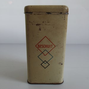 Dutch vintage Stereo beschuit cannister, rusk tin, decorative tin, old tin, 1932 / 1966 image 3