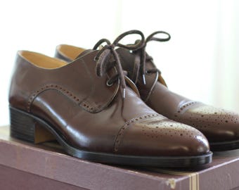 Original vintage 70s Italian leather shoes, new old stock in original box, Sagriponti, size 43, 1970s shoes, Oxford style