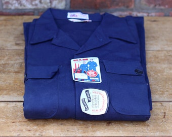 vintage new old stock blue coverall, dead stock workwear, work overall, KLM workwear, size 52, with original tags