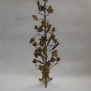 Antique French candelabra, antique French candle holder, brass harvest candelabra, with wheat, grapes and flowers decor