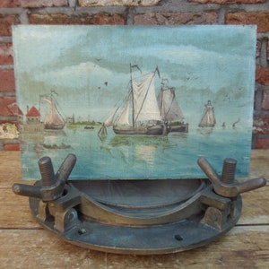 Holländische Malerei, Eichentafel, Malertafel, Flussansicht, J.P. van de Aa 1890, Segelschiffe, Tjalk