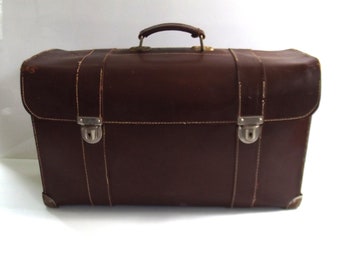 vintage brown leather electrician bag, tool bag, telephone company bag, telegraph, oldtimer tool case