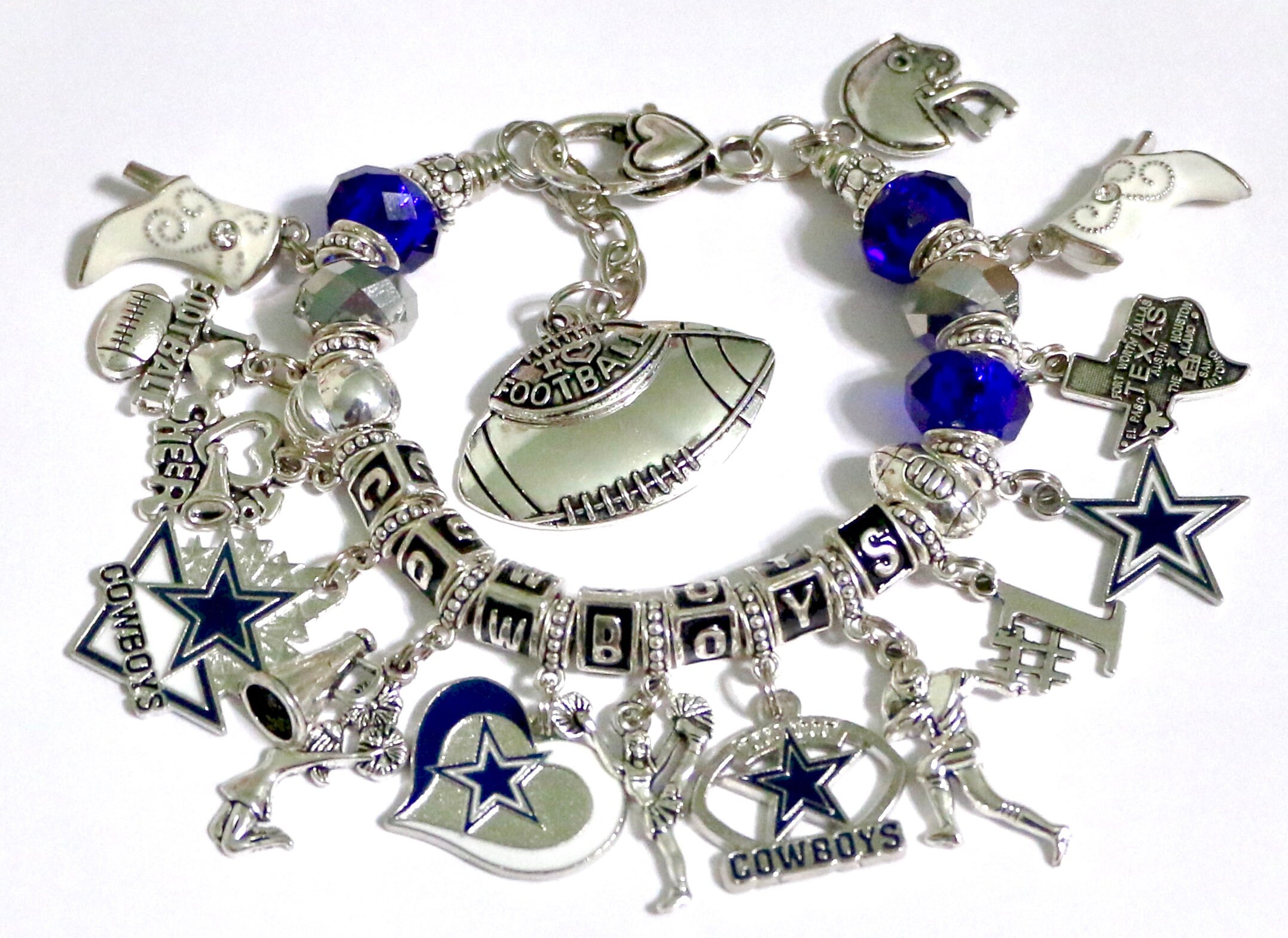 BAS Dallas Cowboys Zinc Alloy Bracelet with Round Rhinestone Dallas Cowboys Charm 7 inch 