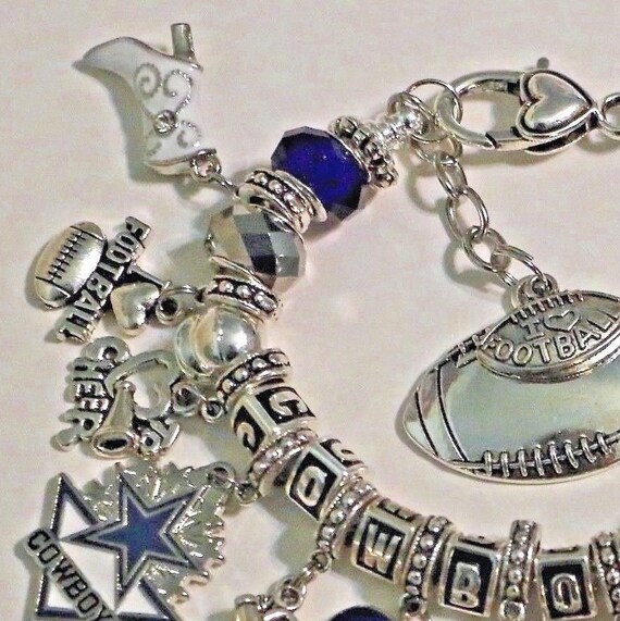 DALLAS COWBOYS NFL HANDMADE FOOTBALL CHARM BRACELET 8 1/4" Adjustable