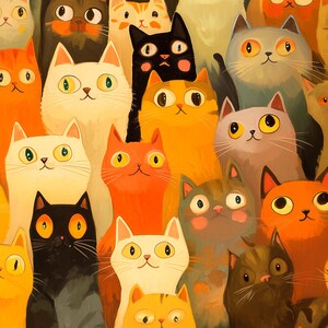 Multi-Coloured Cat Print Wall Art Poster For the Cat Lover - Cats Eyes - Comic Cat Art Print - Cat Lady Gift - Giclee Archival - Cute Cats