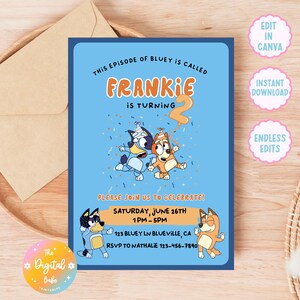 Bluey Birthday Invitation | Custom Invitation | Invitation Template | Instant Download | Bluey Themed Party | Two Year Old Party