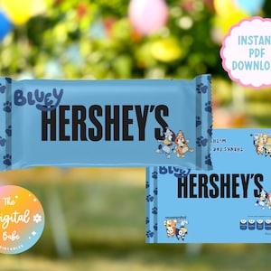 Bluey Chocolate Wrapper Party Favor | Digital Download | Party Favors | Kid Party | Custom Snacks | Hershey’s | Blue