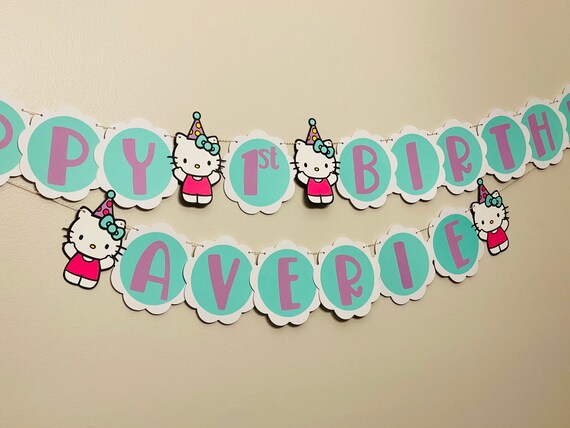 Kitty Party Happy Birthday Banner Mint Purple &amp; Pink | Etsy