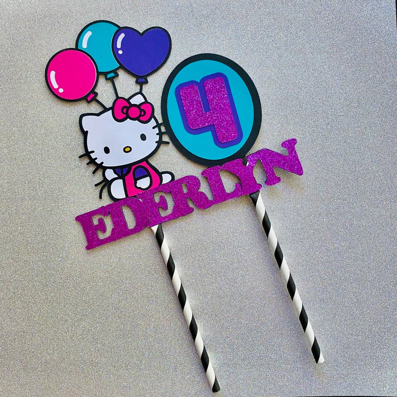 Cake Topper with Age and Name Hello Kitty Inspired Birthday Cake Topper Party Decoration