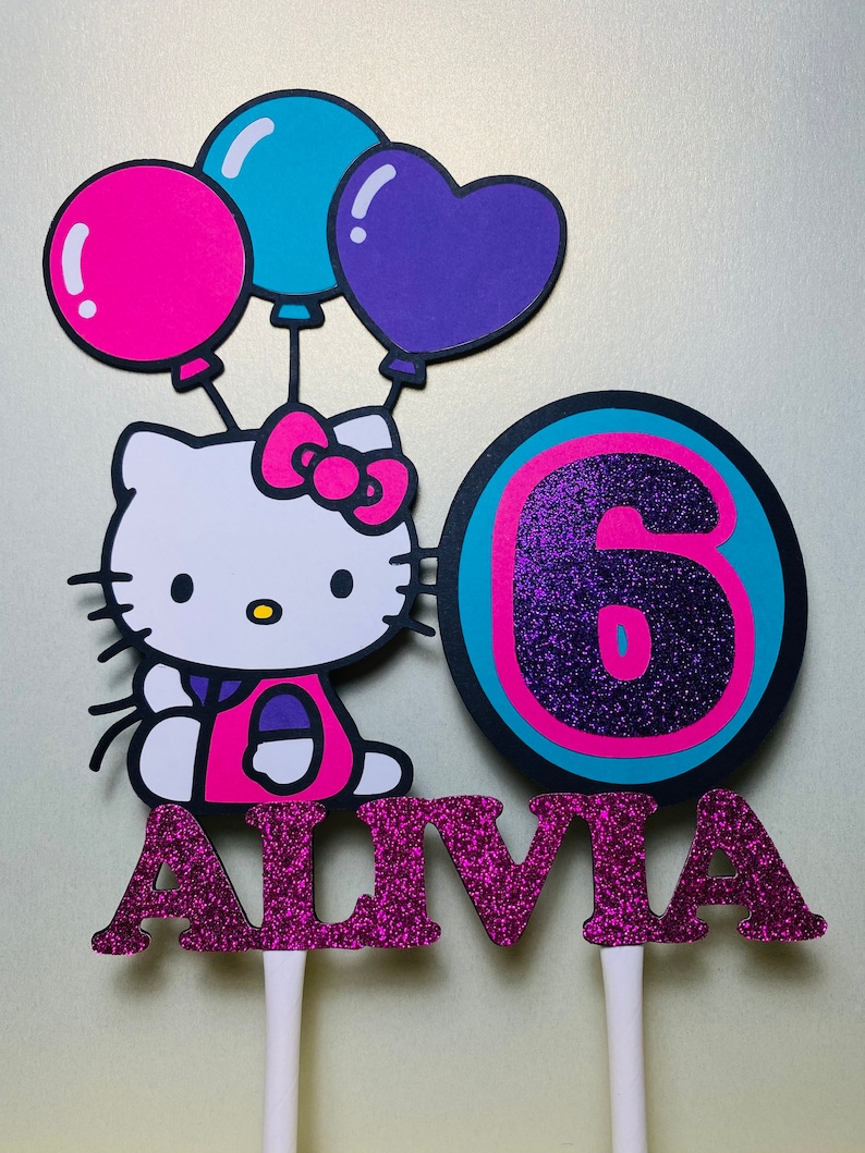 Cake Topper with Age and Name Hello Kitty Inspired Birthday Cake Topper Party Decoration