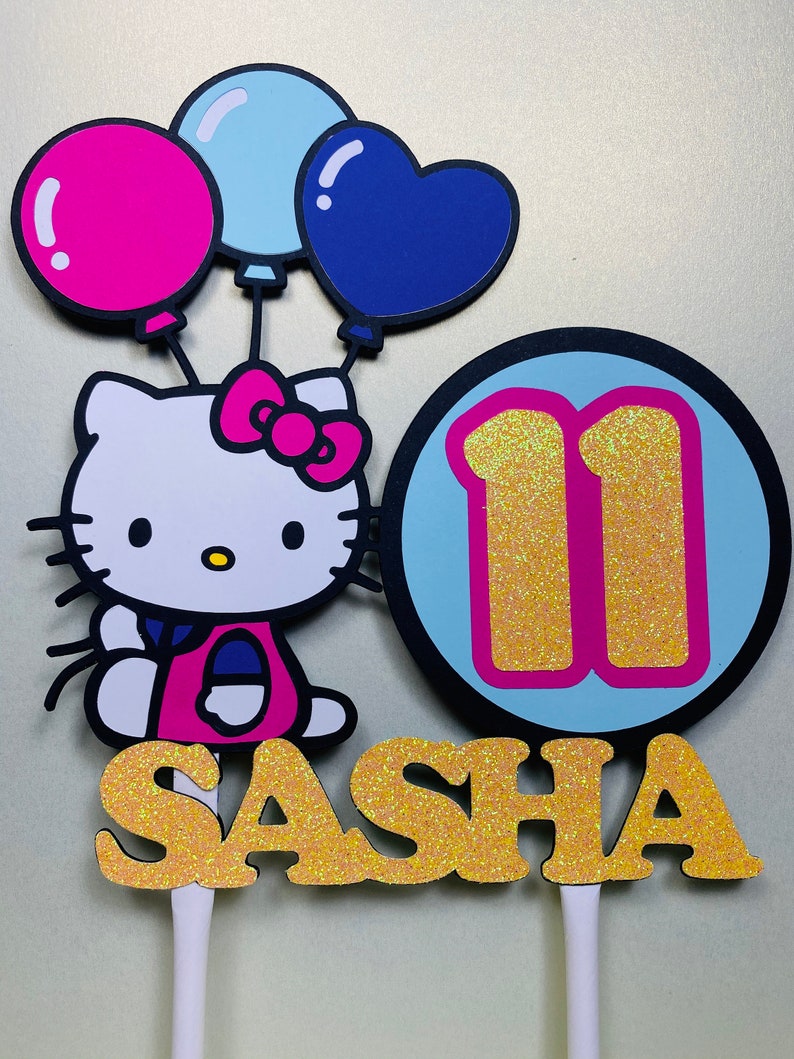Cake Topper with Age and Name Hello Kitty Inspired Birthday Cake Topper Party Decoration