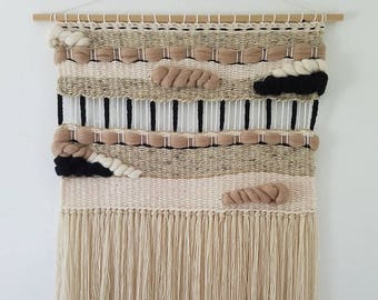 Weaving, Woven Wall hanging, Macrame, Fiber Art, Tapestry, Mid Century Modern Decor "Rhodes”