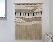 Large Woven Wall Tapestry – Boho Wall Hanging, Neutral Fiber Art, Minimalist Wall Decor, Textured Yarn Art, Modern Home Decor “Geo”