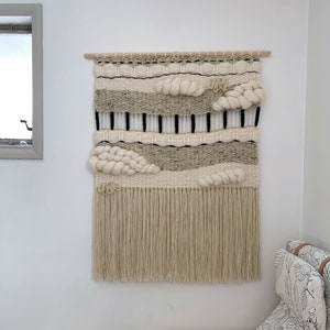 Large Woven Tapestry Wall Hanging, Macramé Wall Hanging, Mid Century Modern Geo image 1