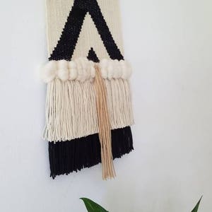 Woven Wall Hanging, Handmade Tapestry, Mid Century Modern, Boho Decor, Macrame Wall Hanging, Black and White Triangles Bohem image 7