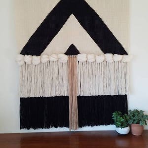 Large Wall hanging, Weaving, Woven Wall Hanging, Statement piece, Black and White, XL Bohem image 4