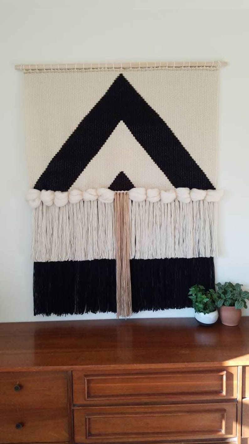 Large Wall hanging, Weaving, Woven Wall Hanging, Statement piece, Black and White, XL Bohem image 4