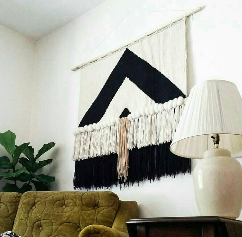 Large Wall hanging, Weaving, Woven Wall Hanging, Statement piece, Black and White, XL Bohem image 3