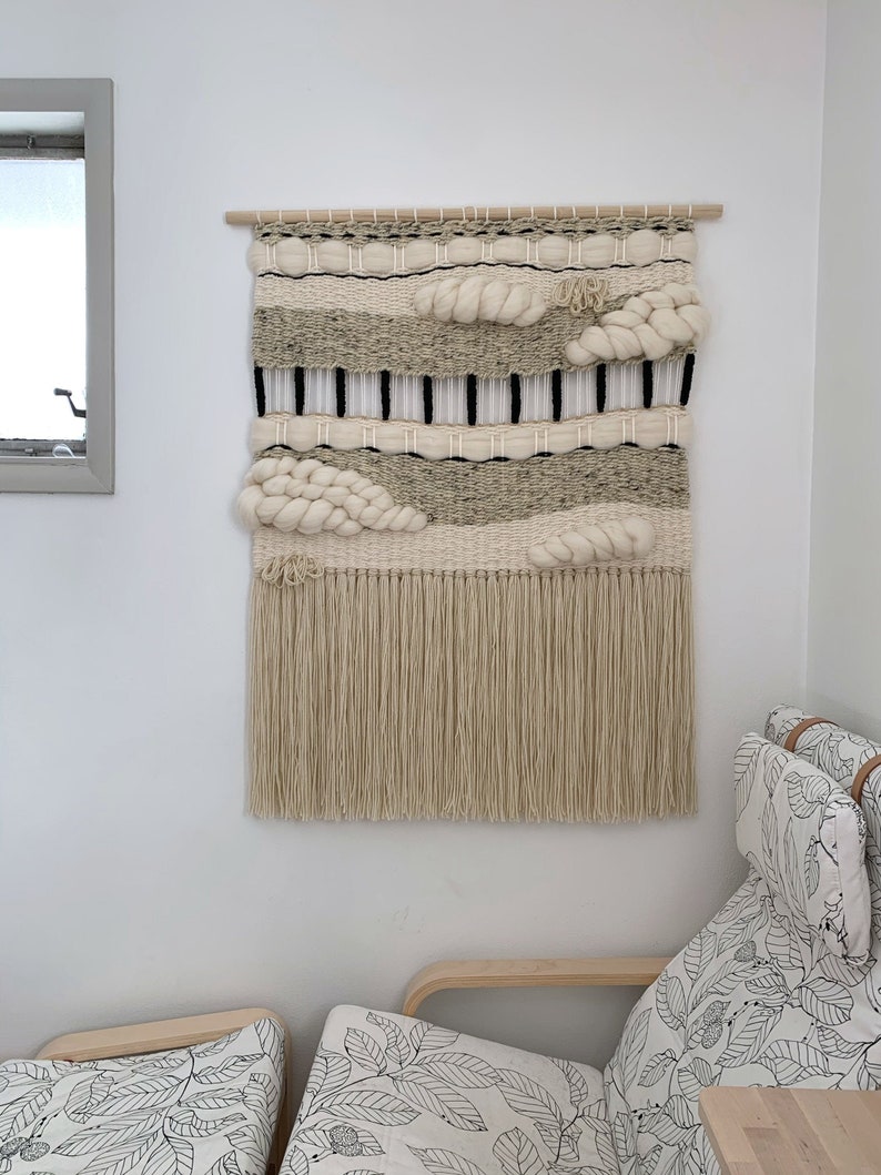 Large Woven Tapestry Wall Hanging, Macramé Wall Hanging, Mid Century Modern Geo image 1