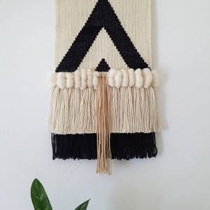 Woven Wall Hanging, Handmade Tapestry, Mid Century Modern, Boho Decor, Macrame Wall Hanging, Black and White Triangles Bohem image 2