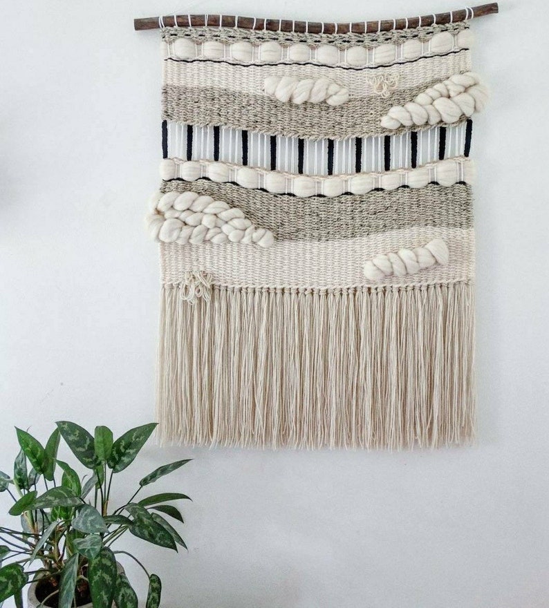 Large Woven Tapestry Wall Hanging, Macramé Wall Hanging, Mid Century Modern Geo image 4
