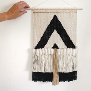 Woven Wall Hanging, Handmade Tapestry, Mid Century Modern, Boho Decor, Macrame Wall Hanging, Black and White Triangles Bohem image 9