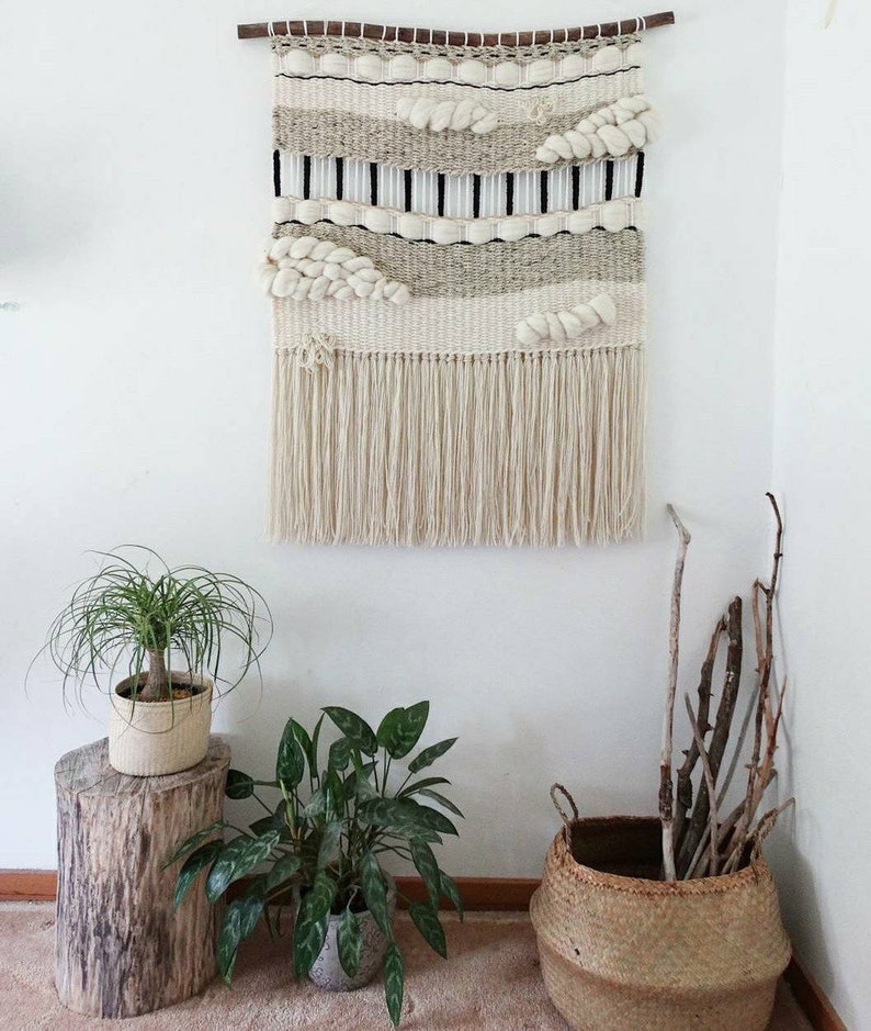 Large Woven Tapestry Wall Hanging, Macramé Wall Hanging, Mid Century Modern Geo image 2