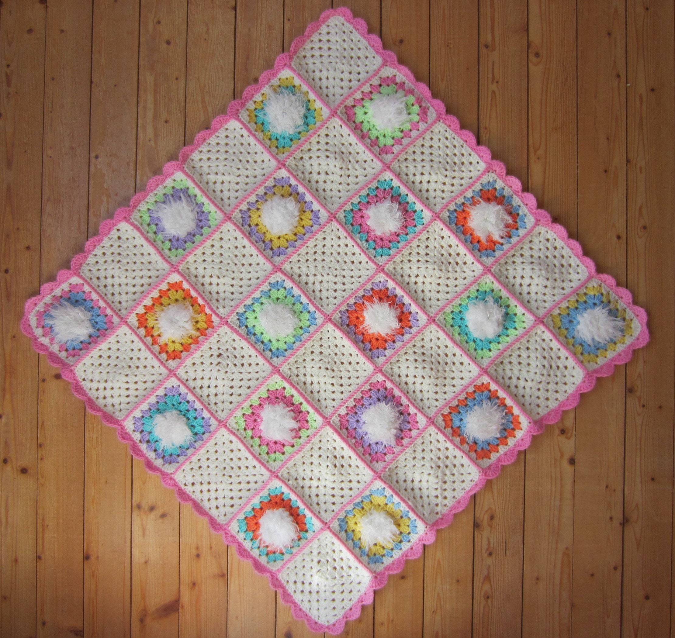 Couverture Fleurs Pour Bébé, Carré Crocheté Granny Square, Couleurs Pastels, Berceau, Poussette, Max