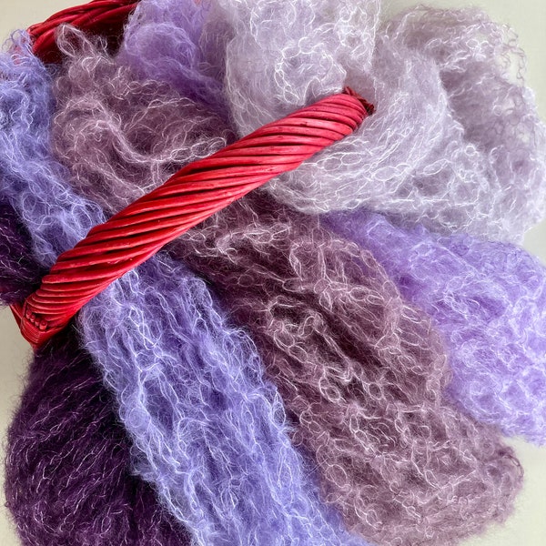 Tour du cou, écharpe dentelle mohair soie,gris perle mauve parme lavande violet foncé  douce chaude légère fait main au crochet cadeau