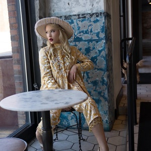 Gold and Cream Brocade Tunic and cropped pants with crystal trim image 3