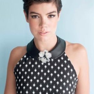 black and white dotted cotton 1950's style halter top with faux leather collar and flower pin image 3
