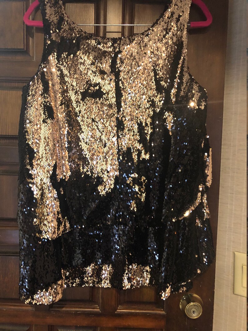 Mermaid sequin black to gold tunic top with double layers and high low hem image 2