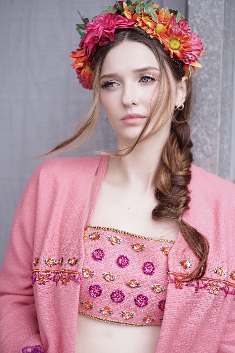 Floral Headband with bright colored florals image 2