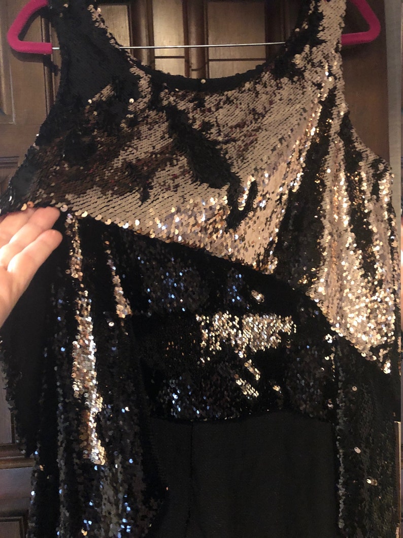 Mermaid sequin black to gold tunic top with double layers and high low hem image 3