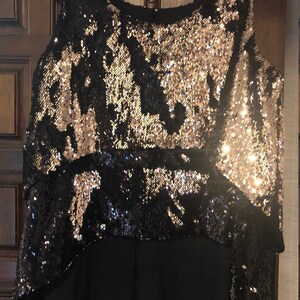 Mermaid sequin black to gold tunic top with double layers and high low hem image 4