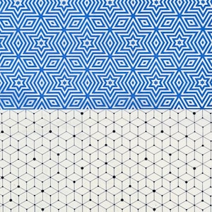 Sticker transfert céramique sous glaçure - Papier de soie losanges et étoiles / papier de riz - Diamants y estrellas - BLEU/NOIR