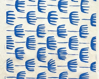 Floral Underglaze Ceramic Transfer Decal - Floral Comb - Tissue / Rice Paper - BLUE