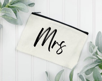 Mrs Bride, Custom Bridal, Canvas Bag, Pouch, Makeup Bag